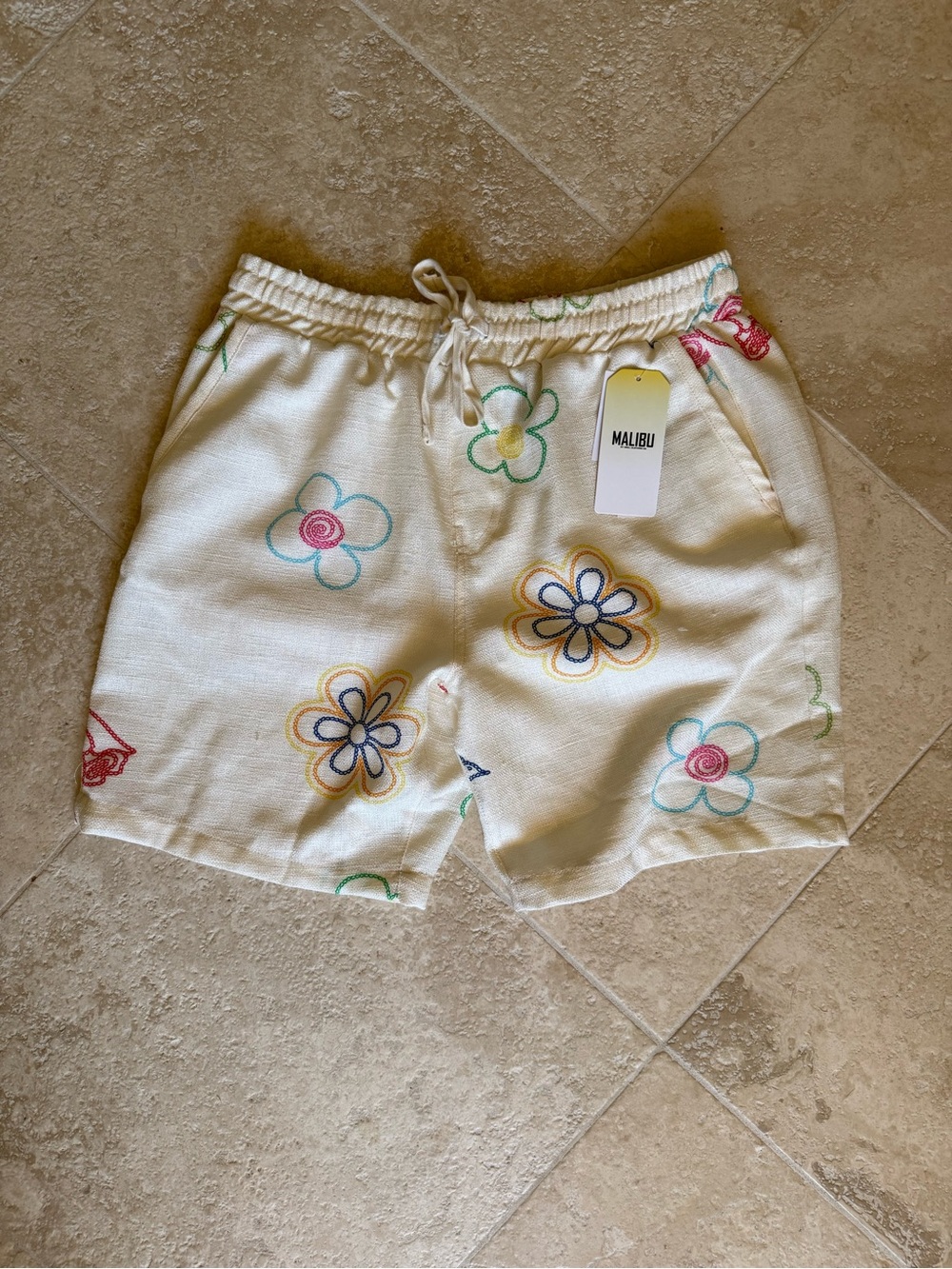 Malibu by Drill Clothing Floral Embroidered Shorts NWT Large Y2K Beach Resort